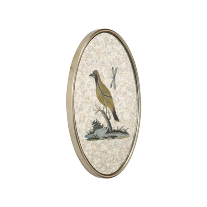 Oval Antiqued Mirrored Bird Canvas Art