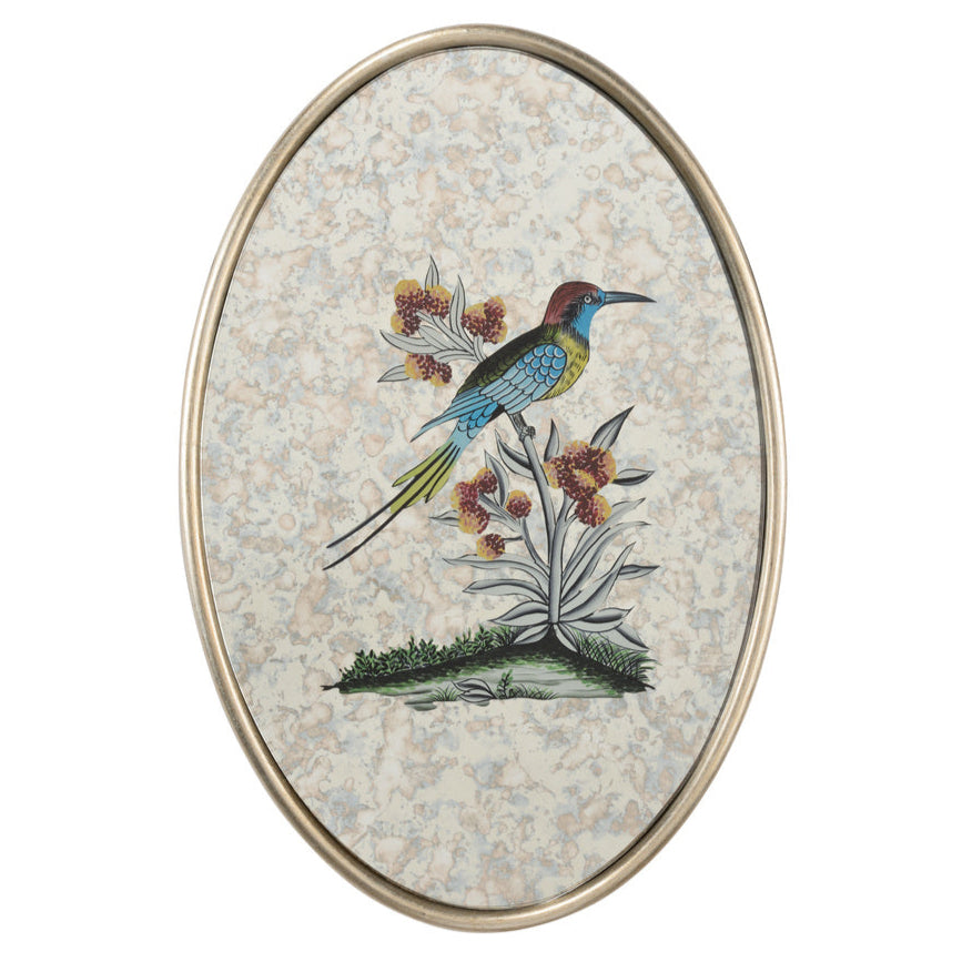 Oval Antiqued Mirrored Bird Canvas Art