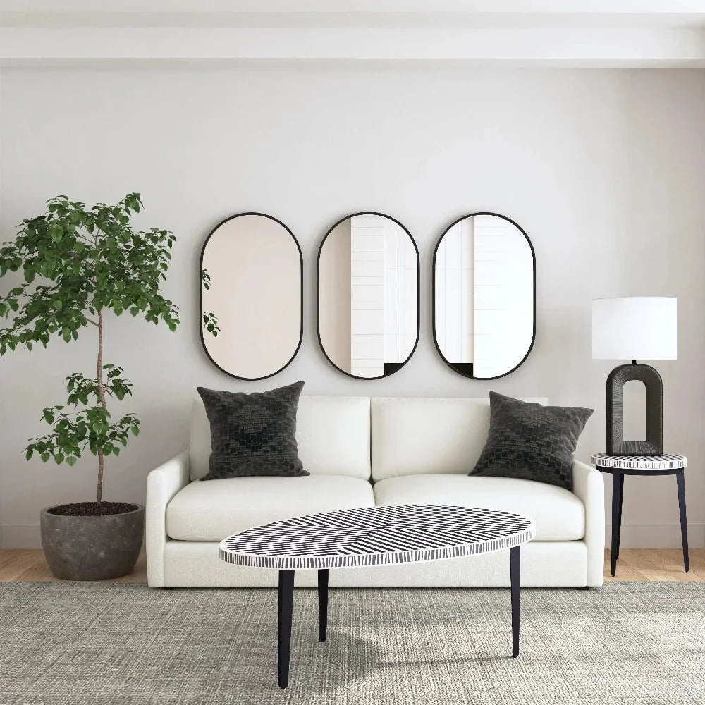 Oval Wood Matte Black Vertical Wall Mirror - LOOMLAN - Bassett Mirror - Wall Mirrors