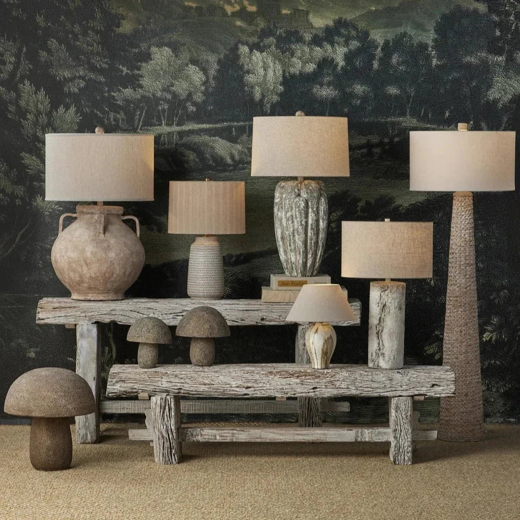 Owen Rustic Ceramic Antique Brass Table Lamp - LOOMLAN - Currey & Co - Table Lamps