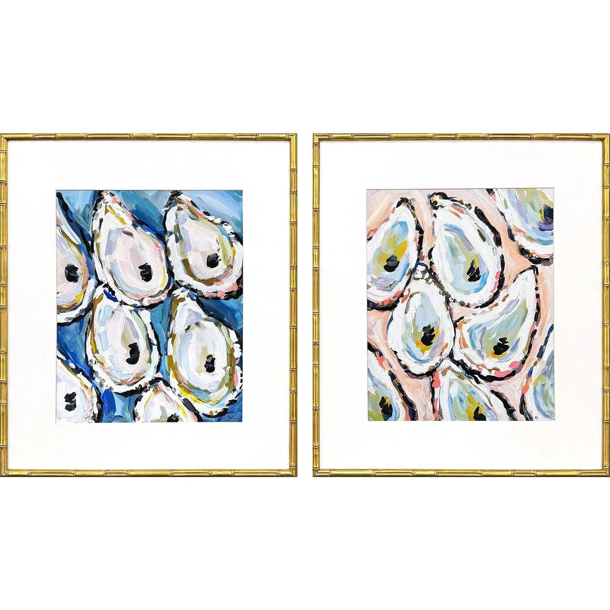 Oyster Shells Wood Blue Framed Wall Art 2PC