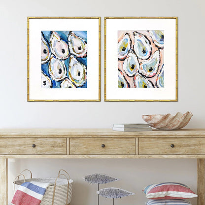 Oyster Shells Wood Frame Blue Canvas Art 2PC