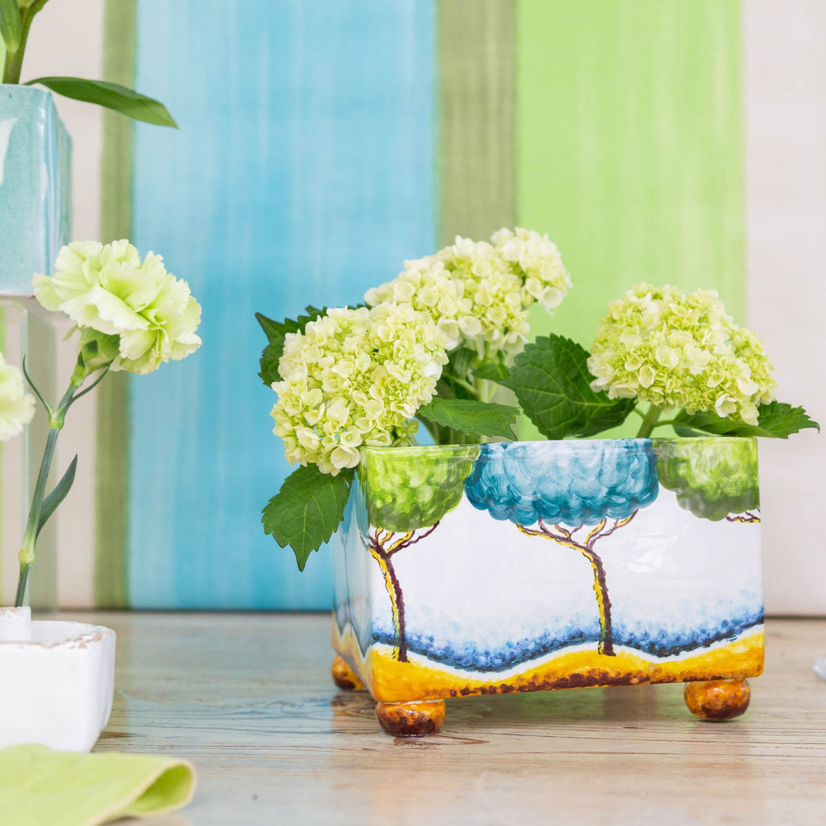 Abigails Painted Tree Design Turquoise Tulipiere