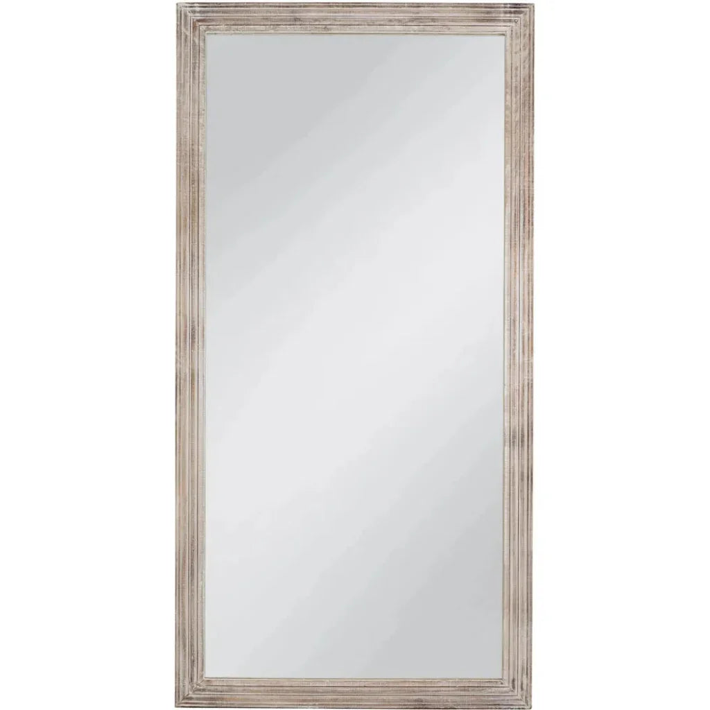 Pangea Wood White & Brown Vertical Floor Mirror-Floor Mirrors-Bassett Mirror-LOOMLAN