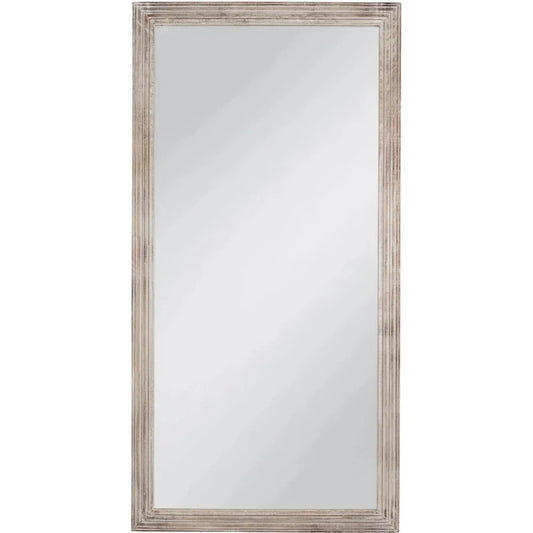 Pangea Wood White & Brown Vertical Floor Mirror-Floor Mirrors-Bassett Mirror-LOOMLAN