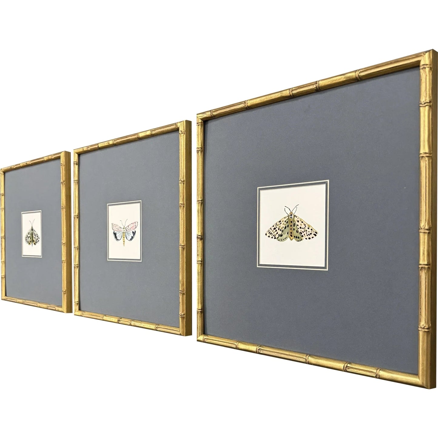 Pastel Moths Wood Frame Green Canvas Art 3PC