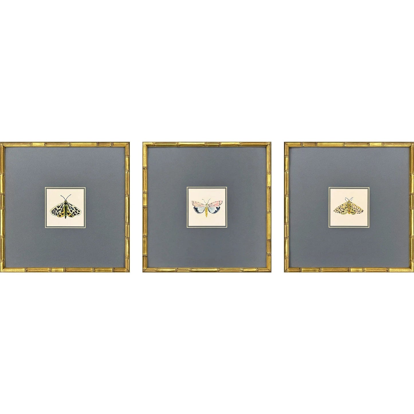 Pastel Moths Wood Frame Green Canvas Art 3PC