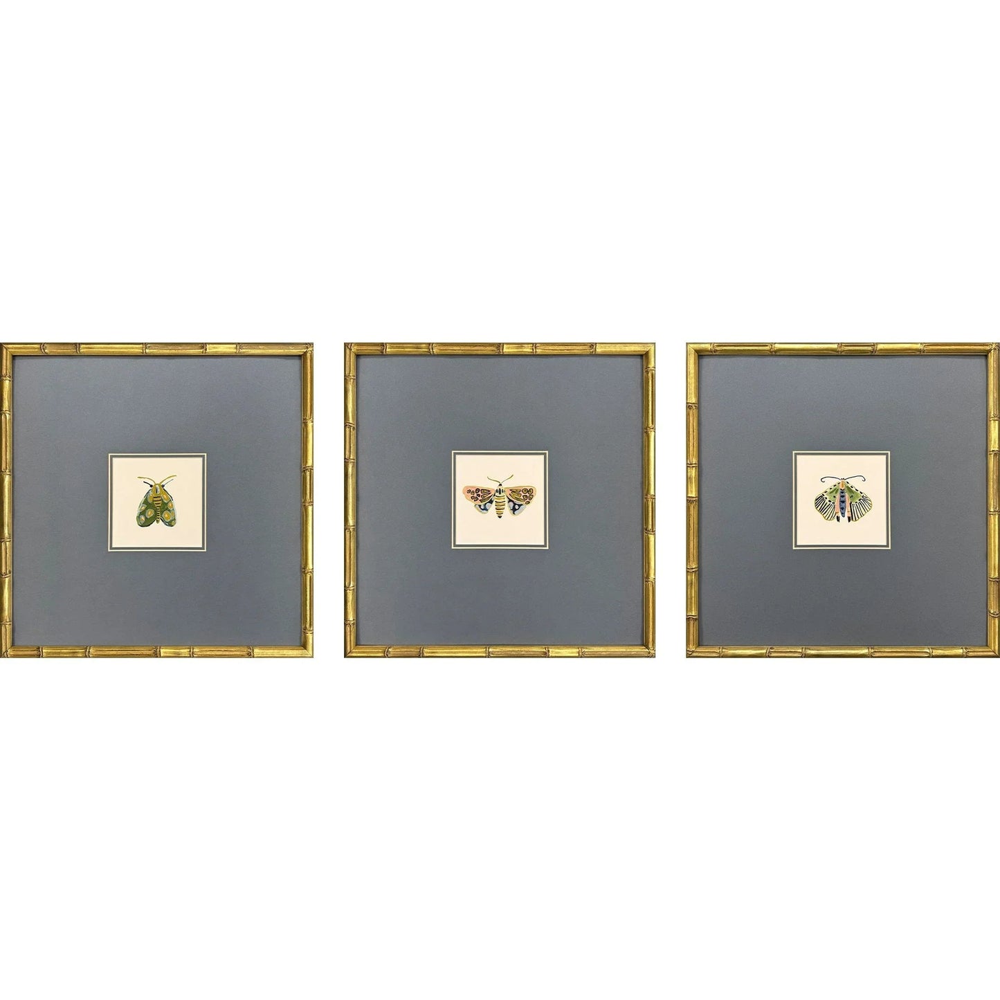 Pastel Moths Wood Frame Green Canvas Art 3PC