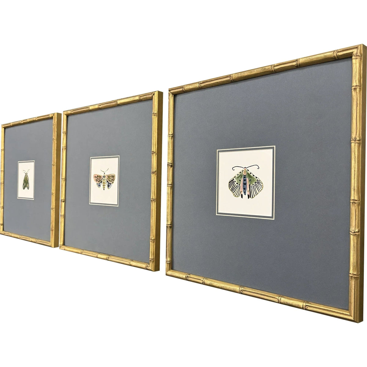 Pastel Moths Wood Green Framed Wall Art 3PC -- view 7