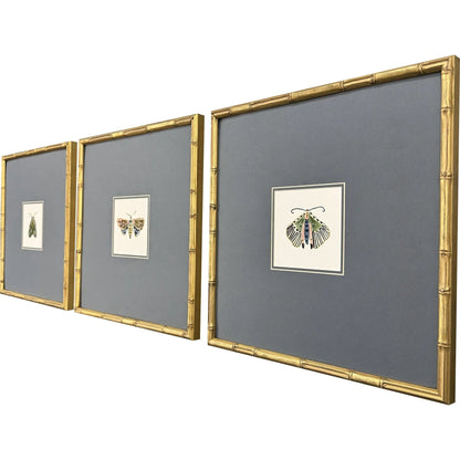 Pastel Moths Wood Green Framed Wall Art 3PC -- view 7