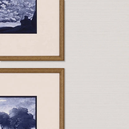 Pastoral Toile Wood Frame Blue Canvas Art 4PC