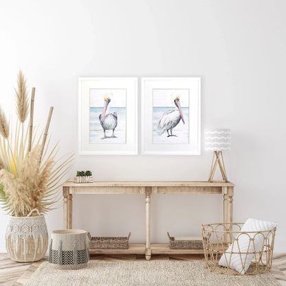 Pelican on the Shore Grey Canvas Art 2PC
