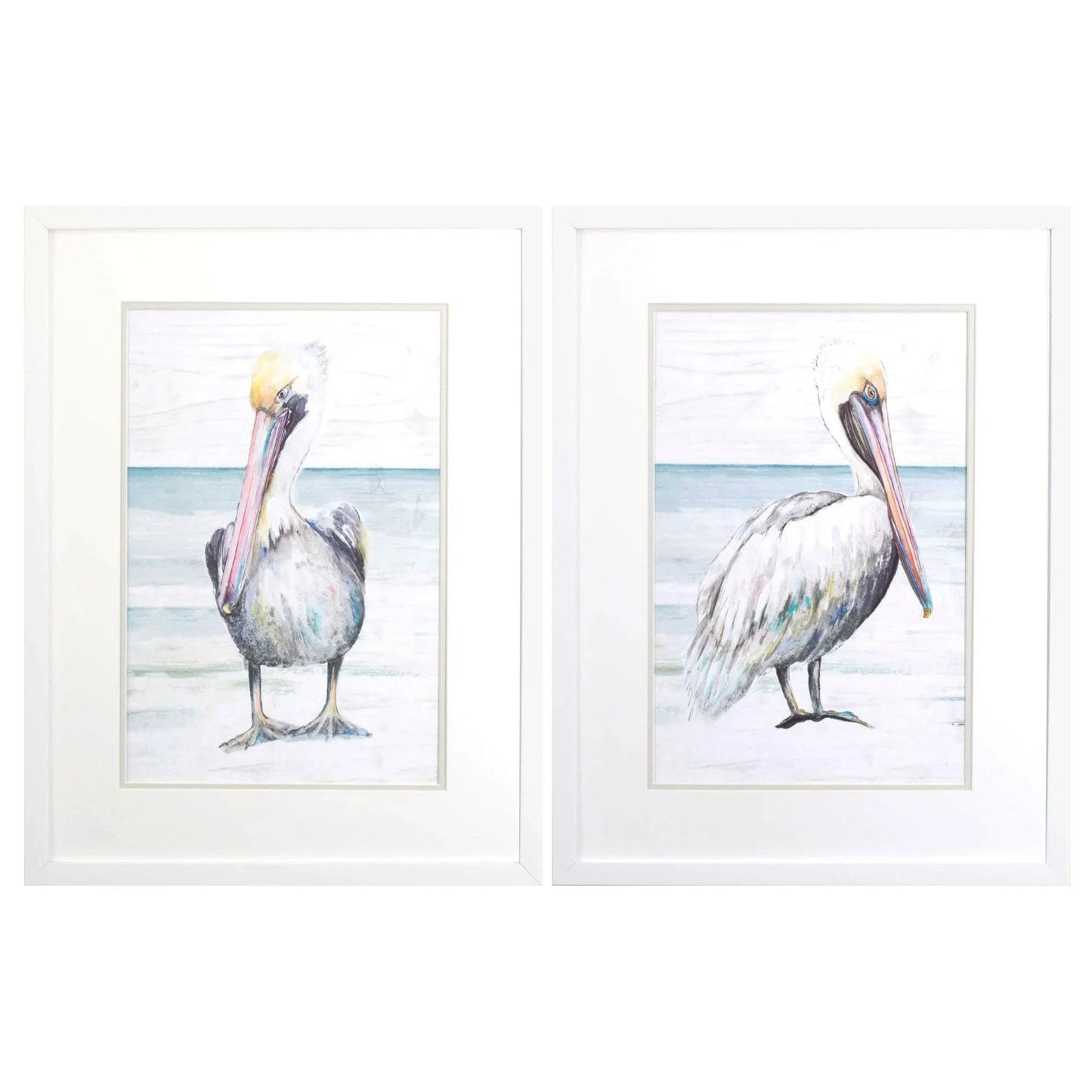 Pelican on the Shore Grey Canvas Art 2PC