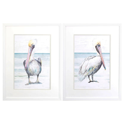 Pelican on the Shore Grey Canvas Art 2PC