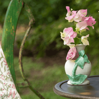 Pink Rose Design Ceramic Outdoor Vase