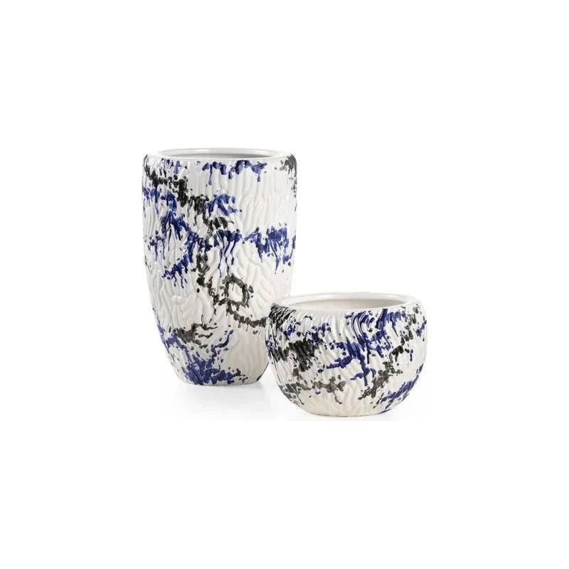Pollock White Ceramic Vase (Set of 2) - LOOMLAN - Wildwood - Vases & Jars