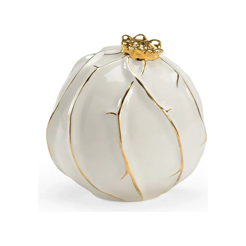 Pomegranate White Gold Accents Sculpture - LOOMLAN - Chelsea House - Statues & Sculptures