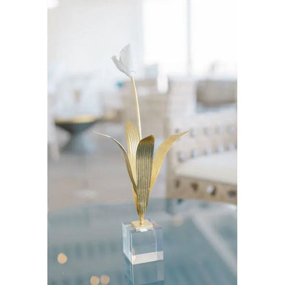 Porcelain Tulip On Stand Flower Sculpture - LOOMLAN - Chelsea House - Statues & Sculptures