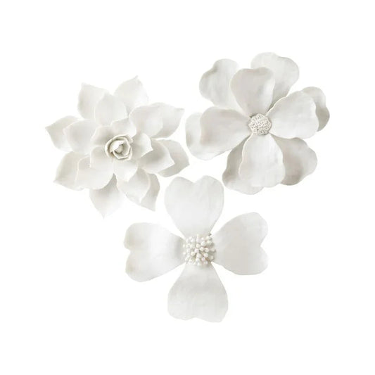 Porcelain Wall Flowers Sculpture (Set Of 3) - LOOMLAN - Chelsea House - Statues & Sculptures