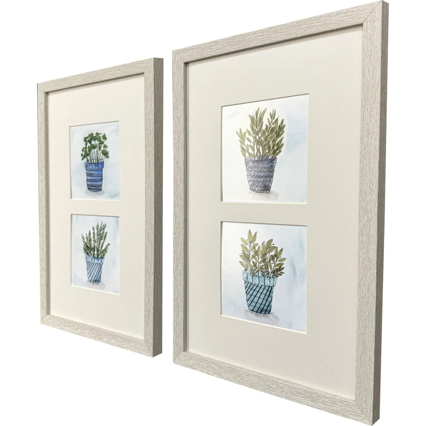 Pot of Herbs Blue Canvas Art 2PC