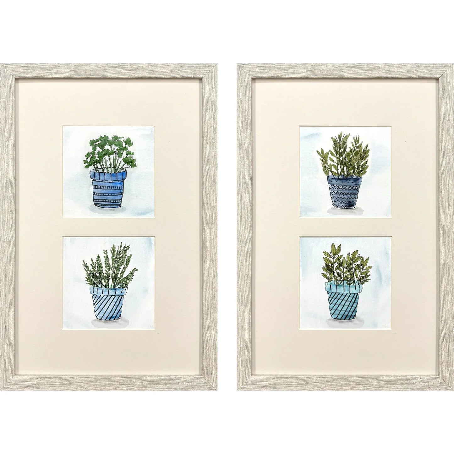 Pot of Herbs Blue Canvas Art 2PC