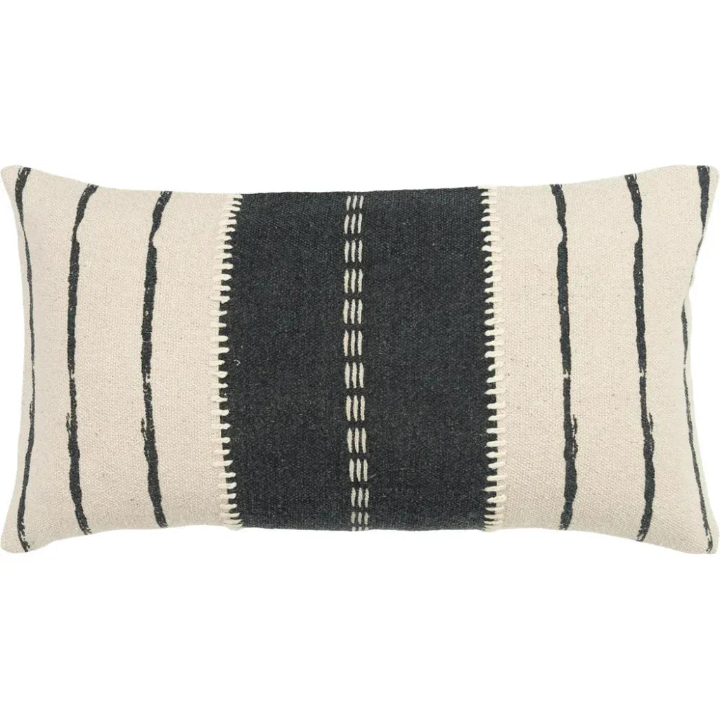 Remi Stripe Gray Lumbar Pillow With Insert - LOOMLAN - LOOMLAN - Throw Pillows