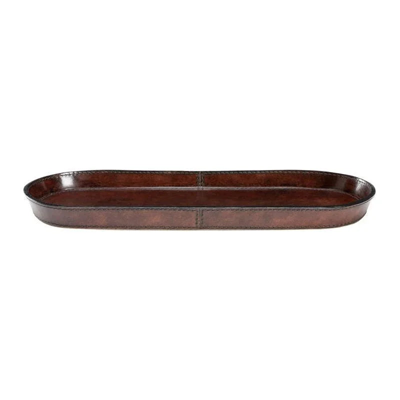 Rich Chocolate Leather Oval Valet Tray - LOOMLAN - Trays