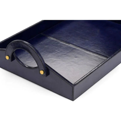 Rich Midnight Blue Leather Tray - LOOMLAN - Trays
