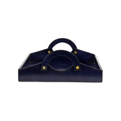 Rich Midnight Blue Leather Tray - LOOMLAN - Trays