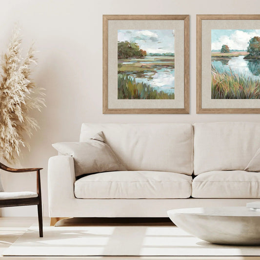 Riverside View I Glass Front Blue Canvas Art