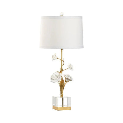Rose Flowers Design With Tapered Drum Shade Table Lamp - LOOMLAN - Chelsea House - Table Lamps