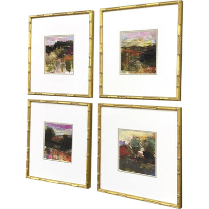 Rugged Wood Frame Green Canvas Art 4PC