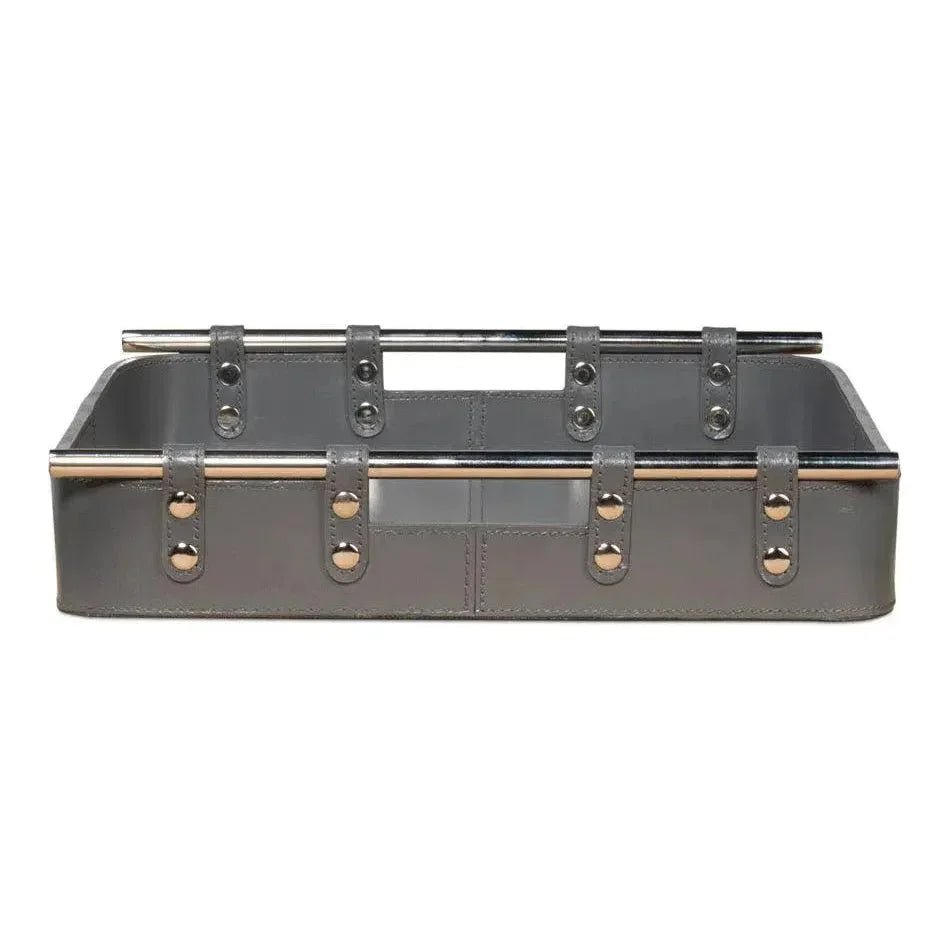 Safari Leather and Steel Grey Tray - LOOMLAN - Sarreid - Trays