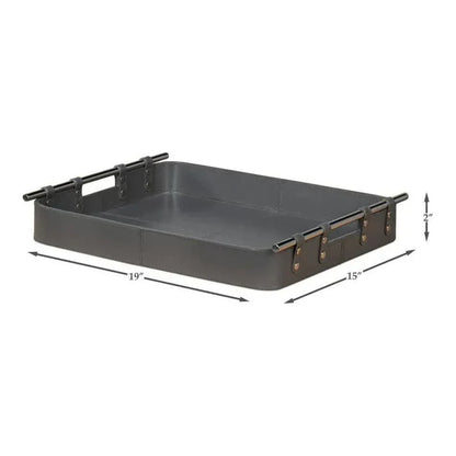 Safari Leather and Steel Grey Tray - LOOMLAN - Sarreid - Trays