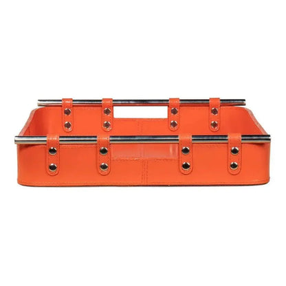 Safari Leather and Steel Orange Tray - LOOMLAN - Sarreid - Trays