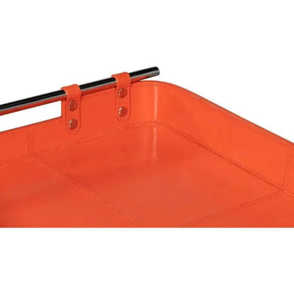 Safari Leather and Steel Orange Tray - LOOMLAN - Sarreid - Trays