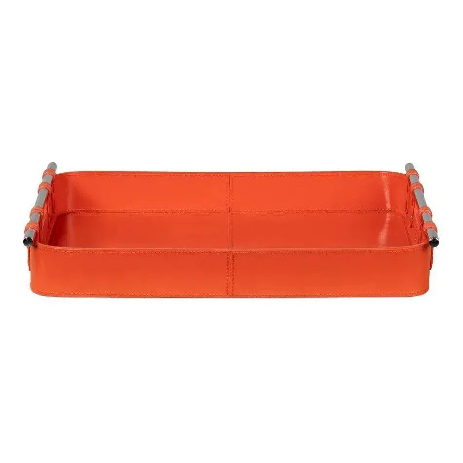 Safari Leather and Steel Orange Tray - LOOMLAN - Sarreid - Trays