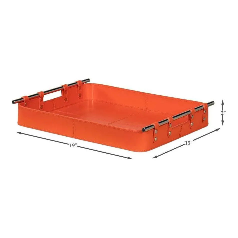 Safari Leather and Steel Orange Tray - LOOMLAN - Sarreid - Trays