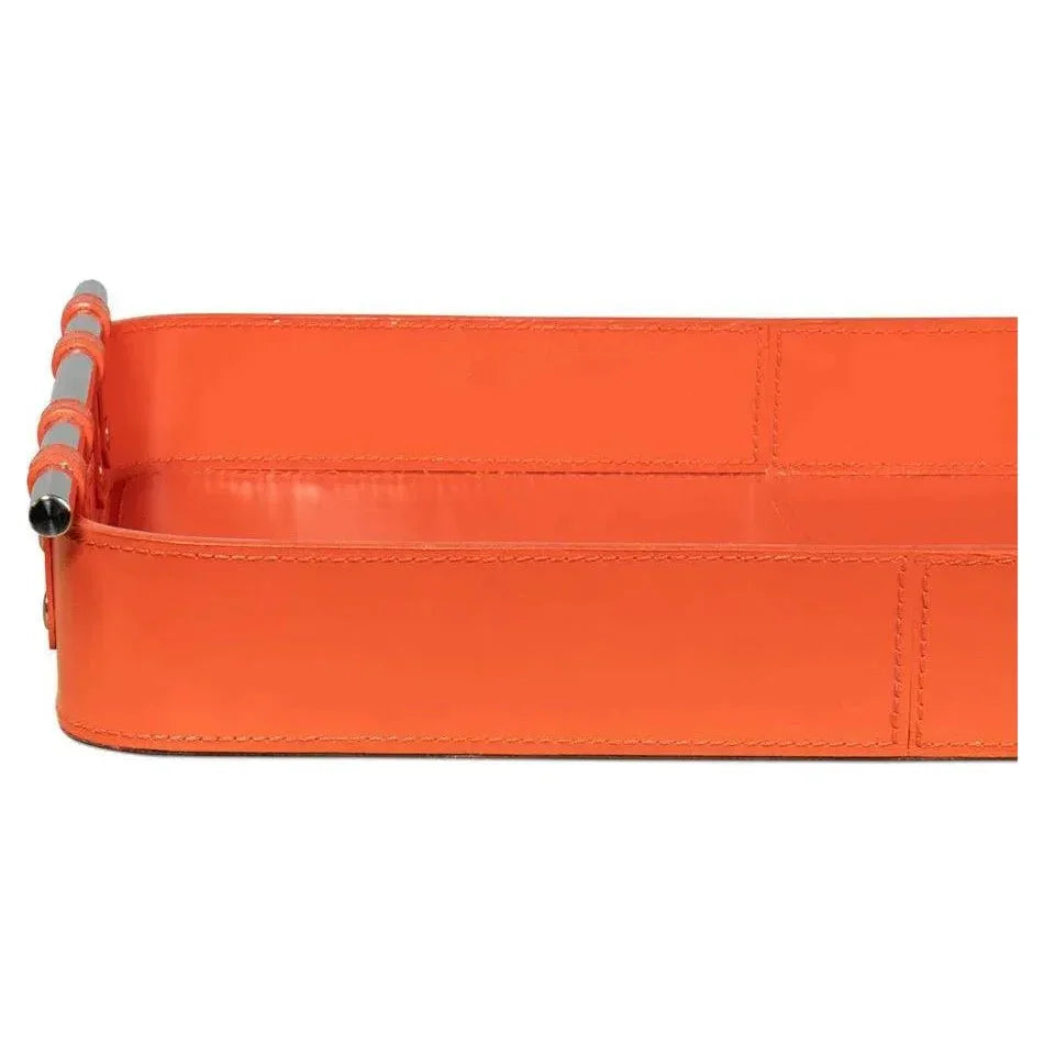 Safari Leather and Steel Orange Tray - LOOMLAN - Sarreid - Trays