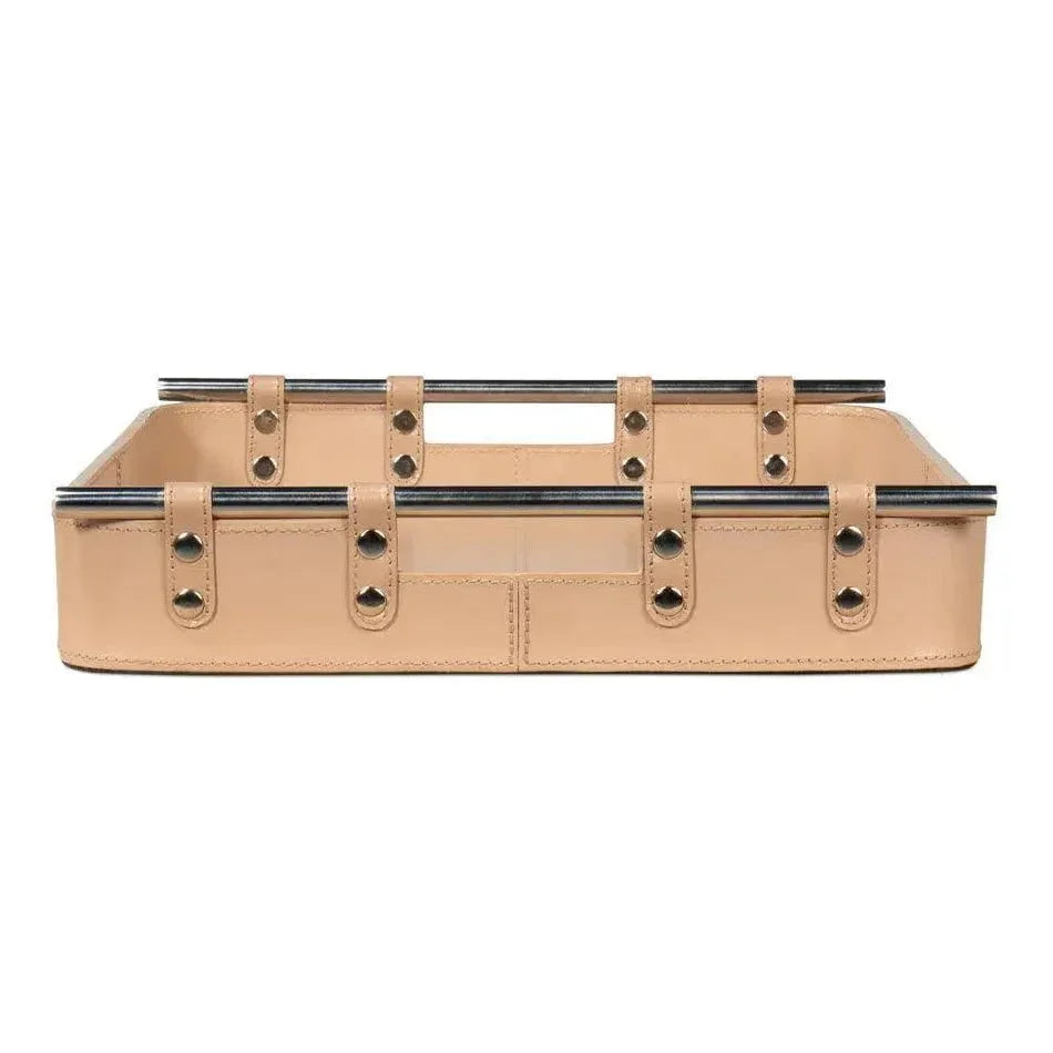 Safari Leather and Steel Tan Tray - LOOMLAN - Sarreid - Trays