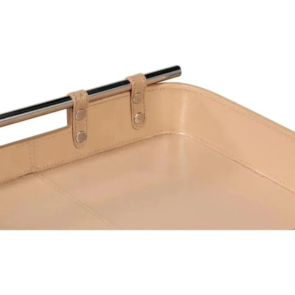 Safari Leather and Steel Tan Tray - LOOMLAN - Sarreid - Trays