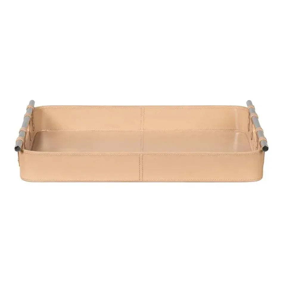 Safari Leather and Steel Tan Tray - LOOMLAN - Sarreid - Trays