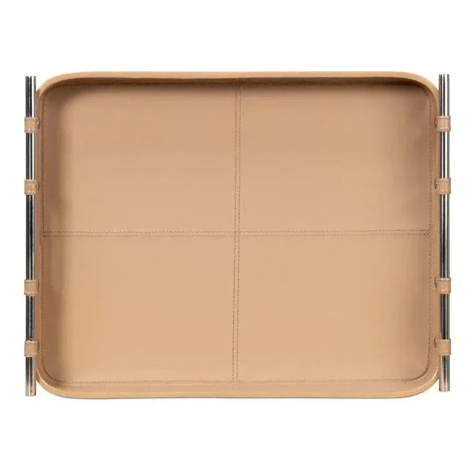 Safari Leather and Steel Tan Tray - LOOMLAN - Sarreid - Trays