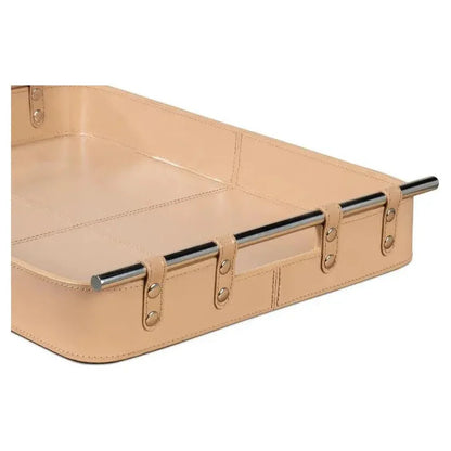Safari Leather and Steel Tan Tray - LOOMLAN - Sarreid - Trays