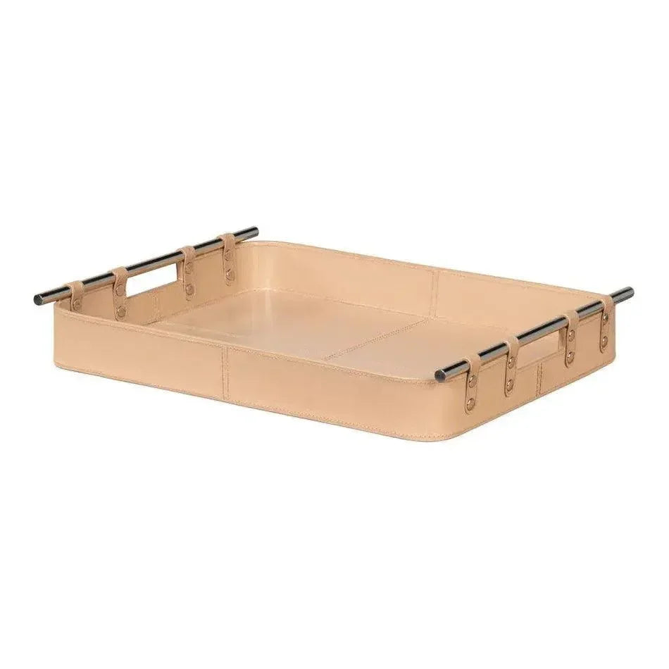 Safari Leather and Steel Tan Tray - LOOMLAN - Sarreid - Trays