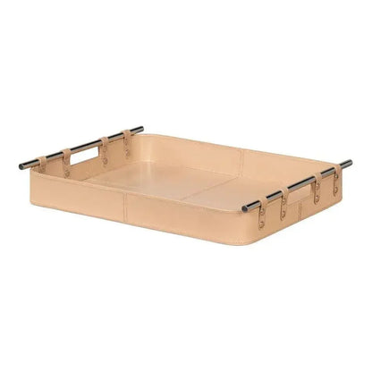 Safari Leather and Steel Tan Tray - LOOMLAN - Sarreid - Trays