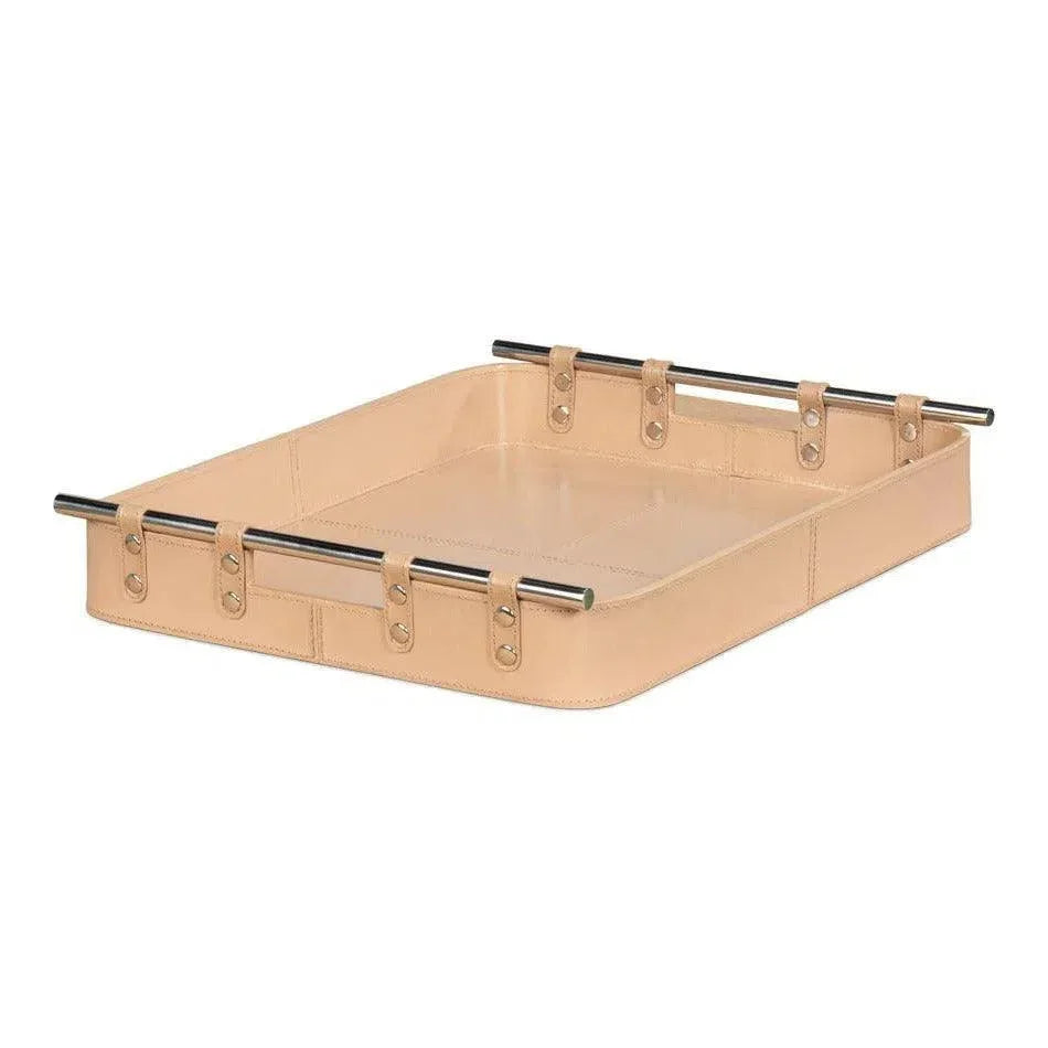 Safari Leather and Steel Tan Tray - LOOMLAN - Sarreid - Trays