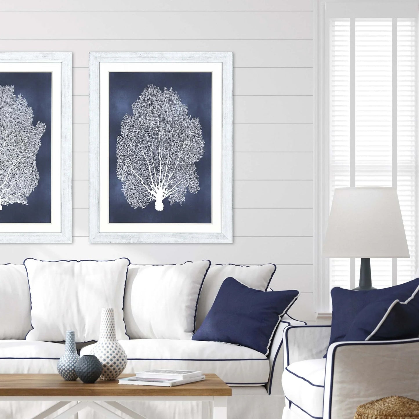 Sea Fan on Blue Wood Frame Canvas Art