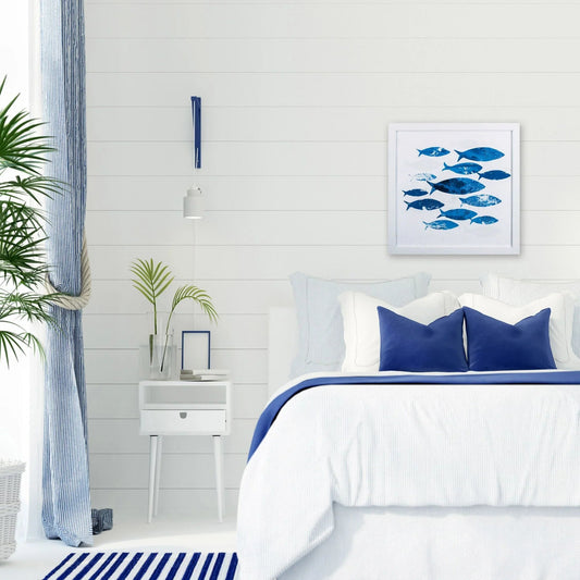 Sea Gold Coastal Fish Blue Canvas Art