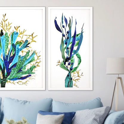 Sea Life Wood Frame Blue Canvas Art